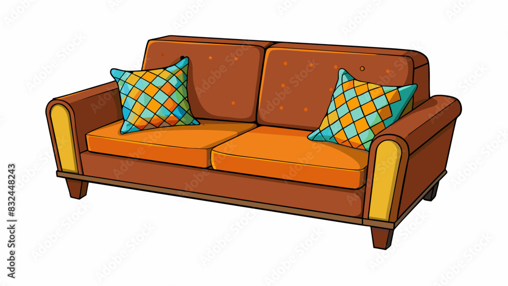 Aufkleber in the corner of the residents living room sat a plush brown couch adorned with bright patterned pil