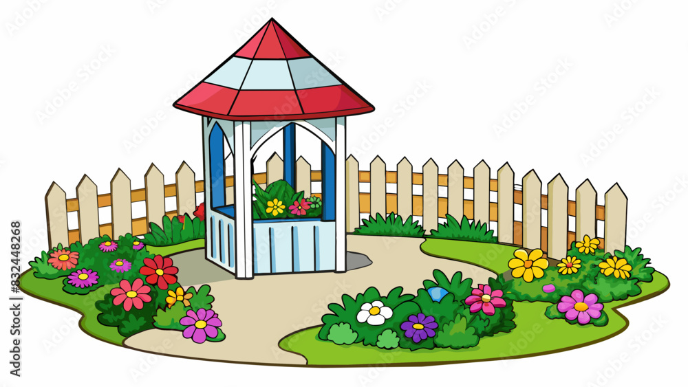 Poster in the corner of the yard there is a small flower garden with vibrant blooms of various colors. the 