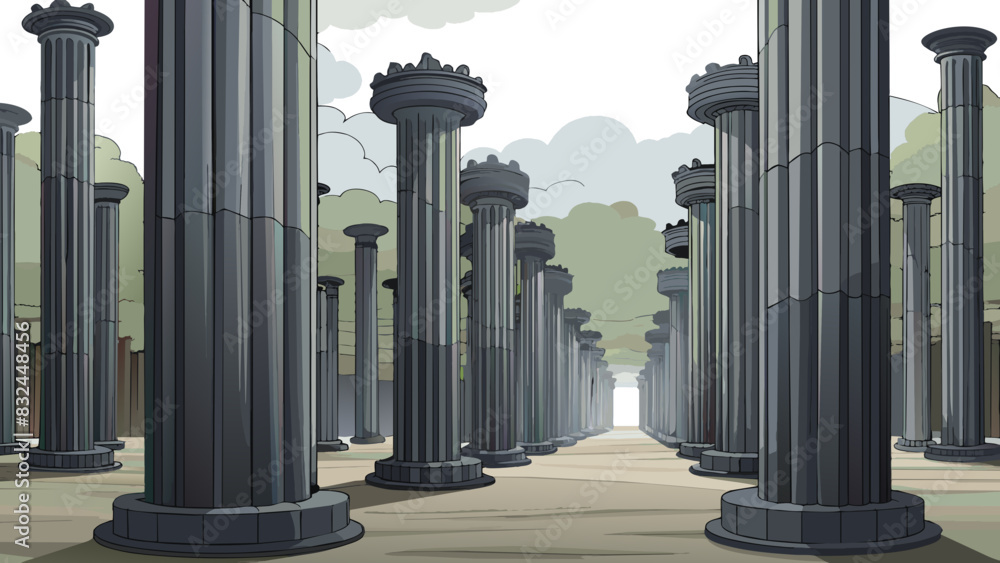 Poster large towering pillars rise from the mar resembling tree trunks with nches or foliage. they are made