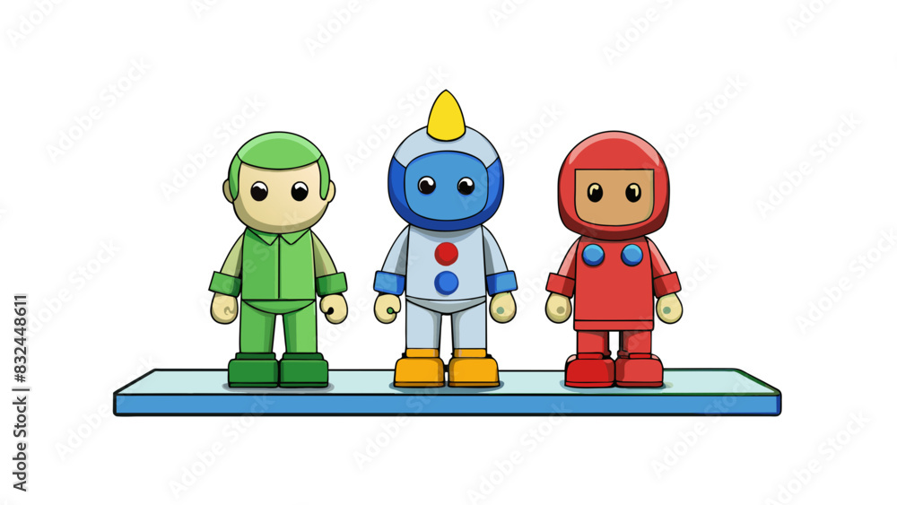 Poster Miniature figurines are tiny replicas of real objects or people typically used for collecting or as decorative pieces. They are meticulously crafted. Cartoon Vector.