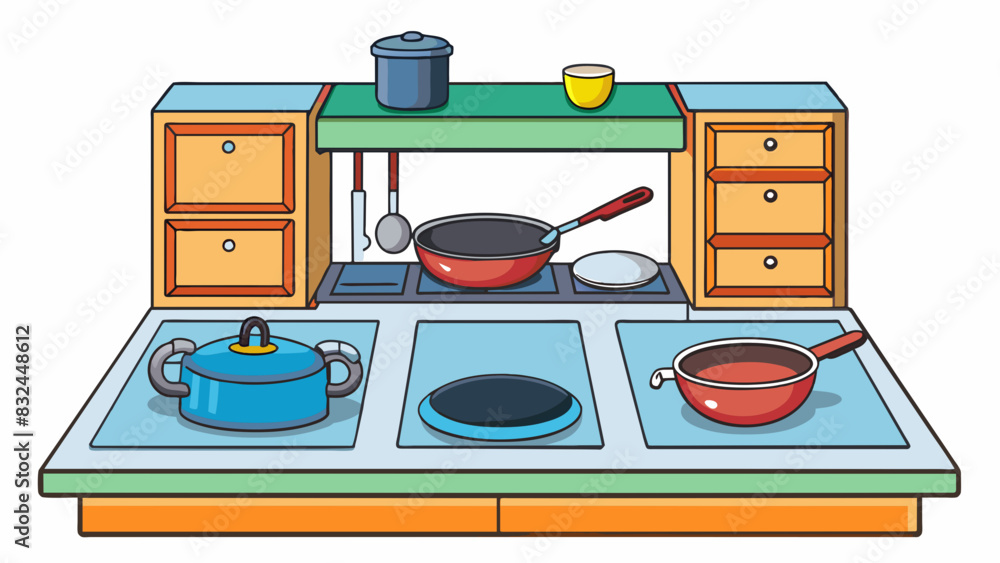 Poster moving to the kitchen a set of nonstick pans are on display. the consideration in this illustration 