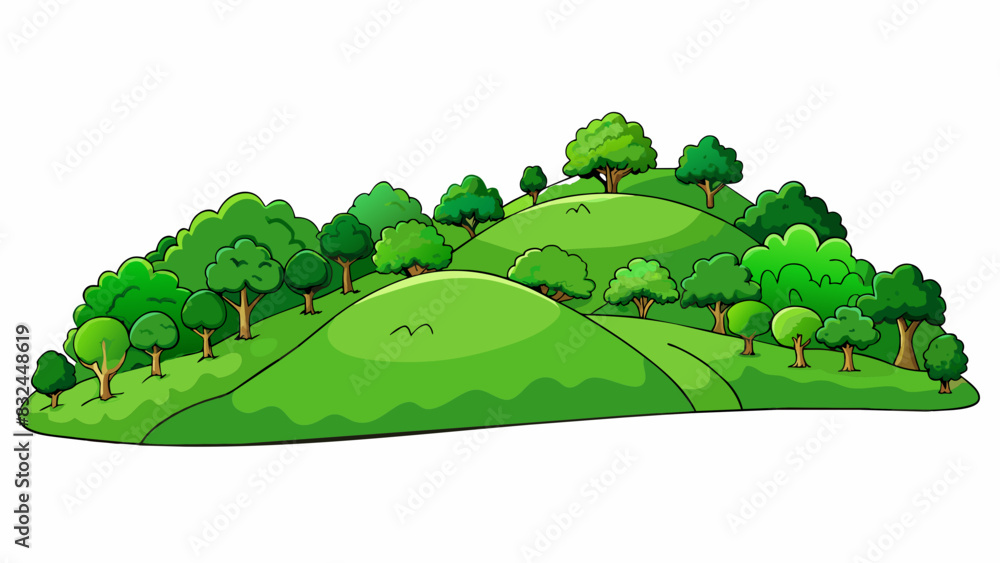 Poster mostly green as far as the eye can see rolling hills are blanketed in a sea of emerald foliage. tree
