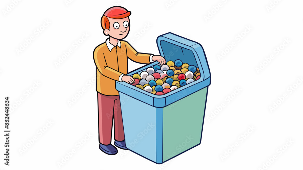 Poster Looking through a bin of assorted buttons to find a matching one for a shirt. Characteristics small circular varying colors and designs made of. Cartoon Vector.
