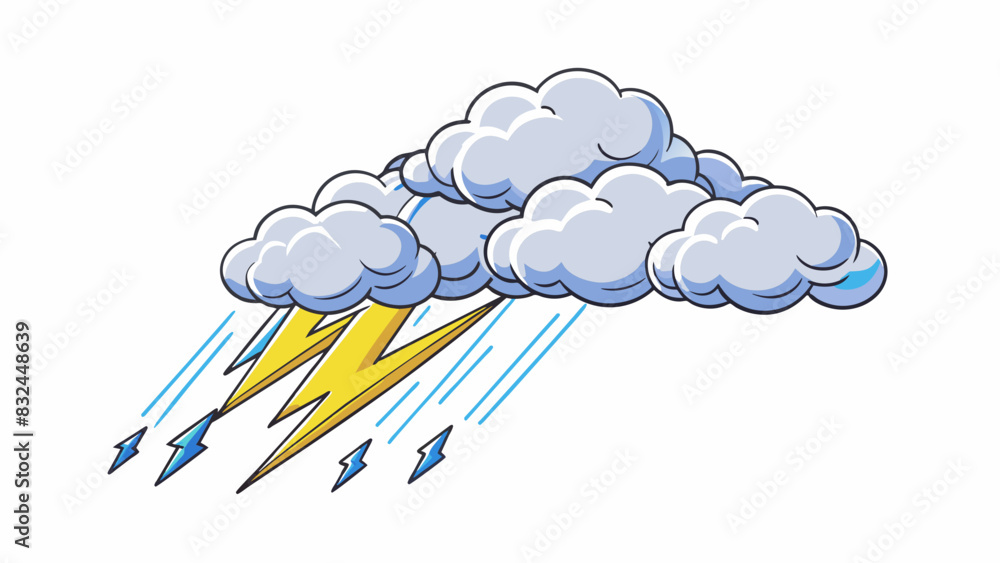 Poster Moving on we have a group of clouds drifting across the sky. The first cloud is small and fluffy with a bright white color and gentle curves. As we. Cartoon Vector.