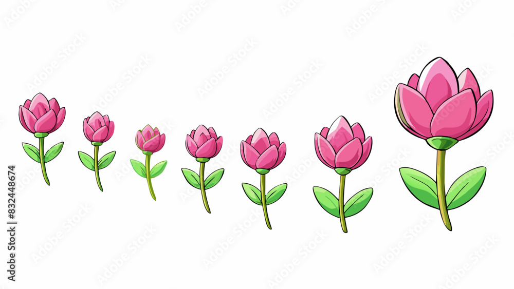 Wall mural next we have a line of flowers that grow taller and taller. the first flower is a small delicate bud