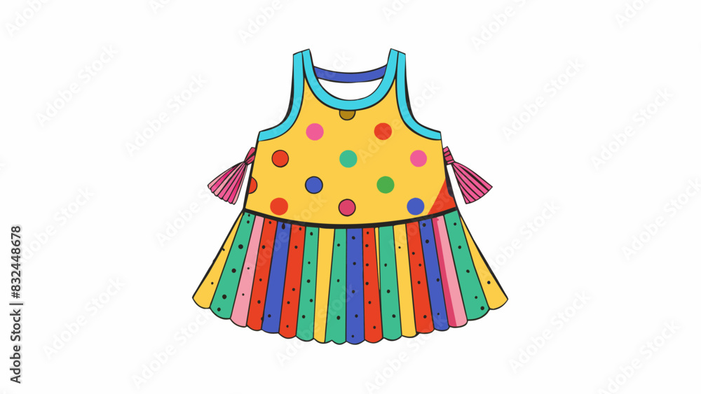 Poster next up is a vibrant multicolored jumper with a playful pattern of stripes and polka dots. made of l