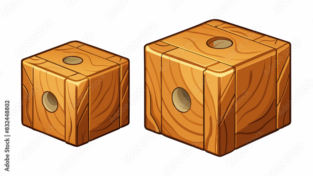 Poster Our third illustration is of a set of wooden blocks. The first block is tiny and easily fits in the palm of your hand. The wood has a glossy polished. Cartoon Vector.