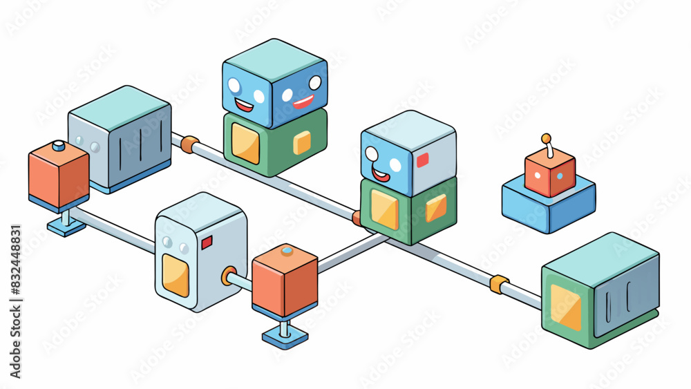 Poster Picture a group of components in a machine that work together to perform a specific function. Each component is a module and when combined they make. Cartoon Vector.