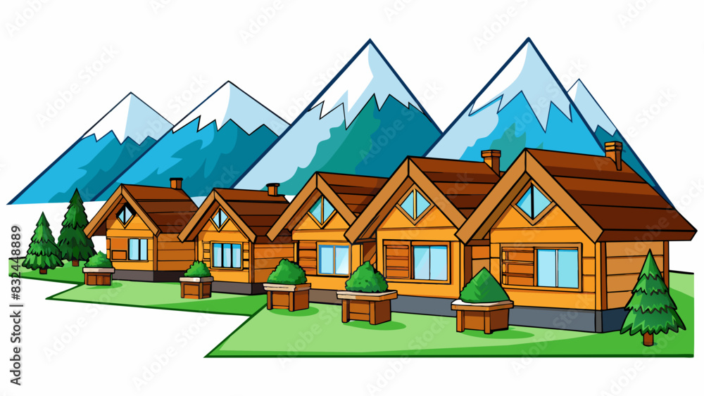 Poster quaint chalets imagine quaint and cozy wooden houses with sloping roofs and flower boxes adorning th