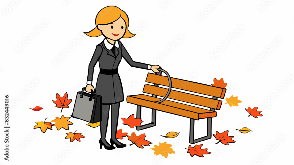 Wall mural she p her handbag beside her on the bench the black leather contrasting against the bright orange le