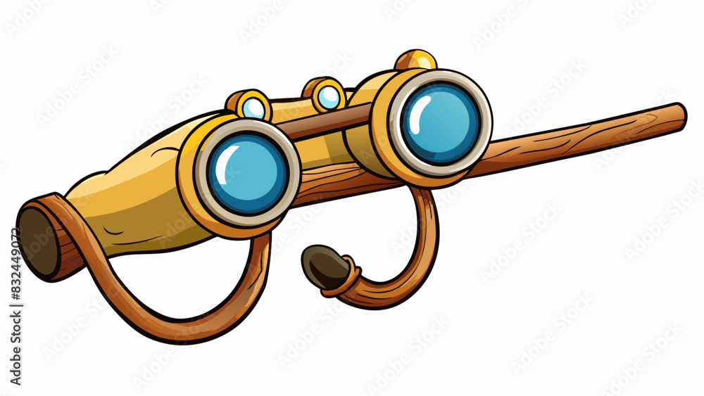 Aufkleber sitting atop a tree branch scout is a pair of binoculars with black rubber grips and a long slender 
