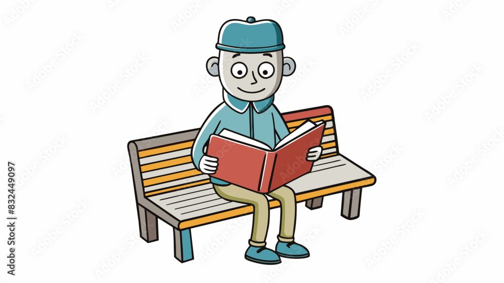 Poster sitting on a park bench underlining noteworthy passages and scribbling notes in the margins of a bor
