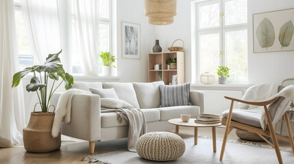 Fototapeta premium Modern Living Room with Elegant Minimalist Furniture and Decor