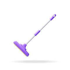 3d floor cleaning mop with plastic handle isolated. Render home mop tool icon. House cleaning equipment. Household accessories. Realistic vector illustration