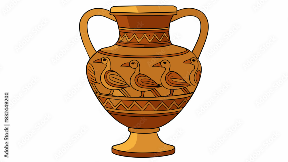 Poster The antique vase had intricate delicate gees carved into its beautifully decorated surface creating a visually appealing pattern.. Cartoon Vector.
