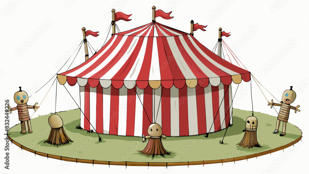 Poster the abandoned carnival tent stood out amidst the empty field its tattered striped fabric flapping in