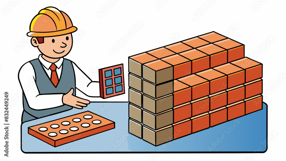 Aufkleber The architect reckoned the number of bricks needed for the building by counting the rows and columns and multiplying it by the size of one brick.. Cartoon Vector.