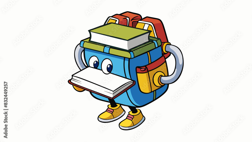 Fototapete The backpack was overflowing with textbooks making it almost impossible for the student to carry without slouching under its heavy load.. Cartoon Vector.