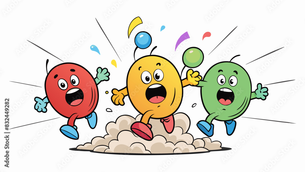 Poster the balloons burst of air was so loud it made everyone in the room jump.. cartoon vector.
