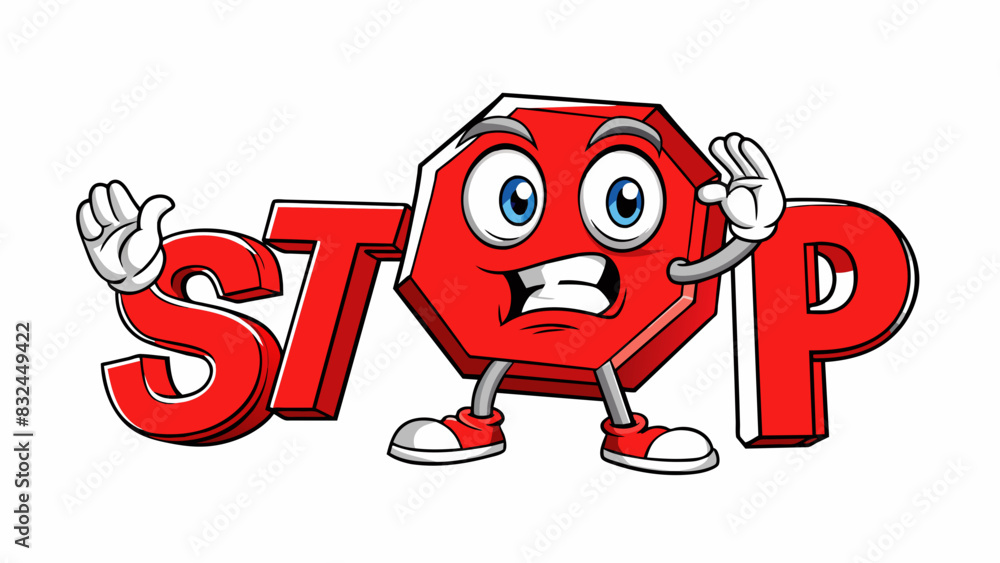 Poster The bright red stop sign commands immediate action with its large bold letters and clear message.. Cartoon Vector.