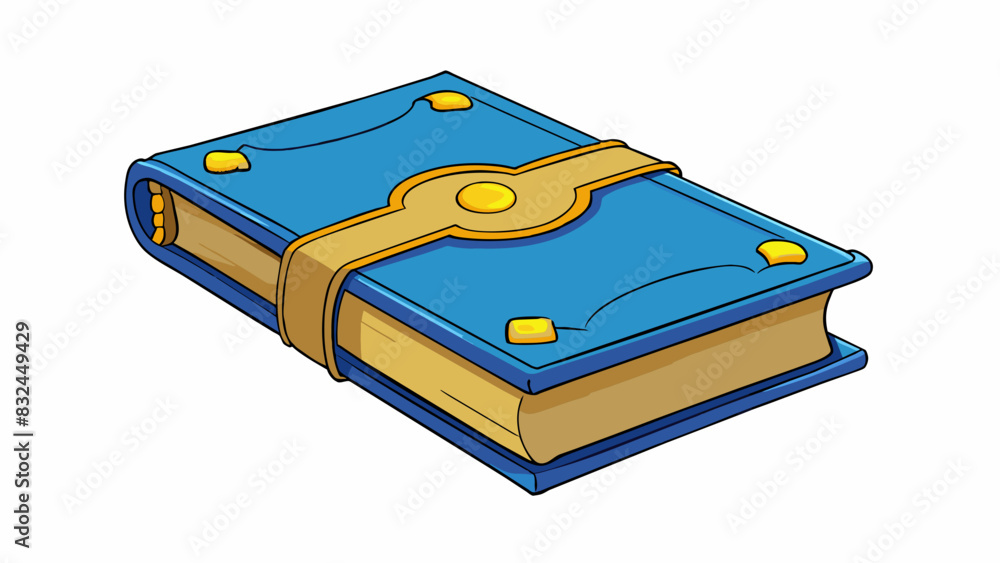 Aufkleber the book on the shelf has a hardcover with a faded blue fabric cover and intricate gold embossing on