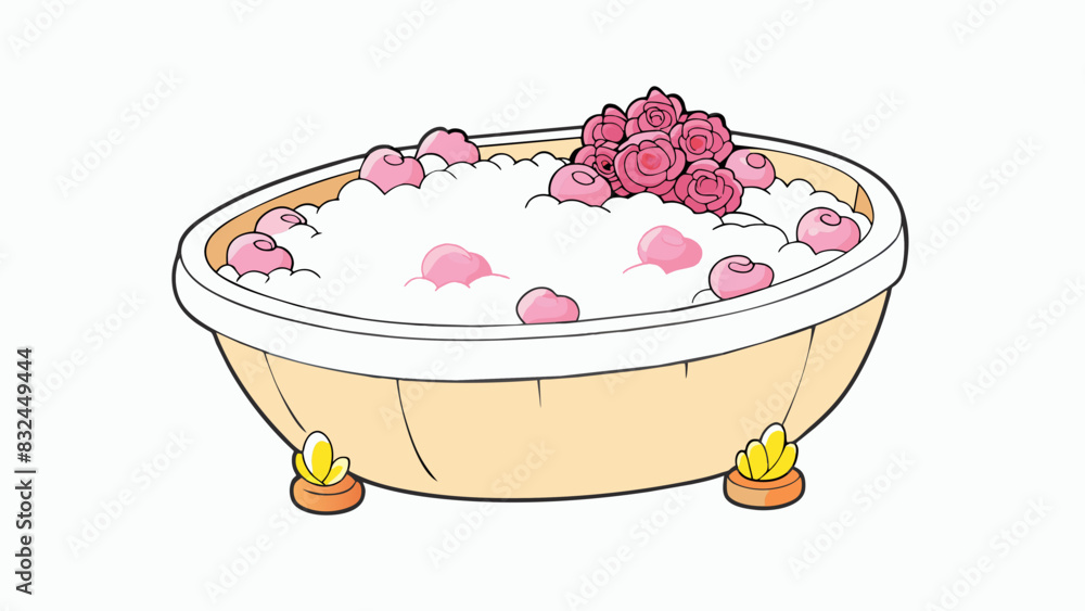 Sticker the bubbling surface of a luxurious bubble bath is covered in fragrant rose petals inviting relaxati