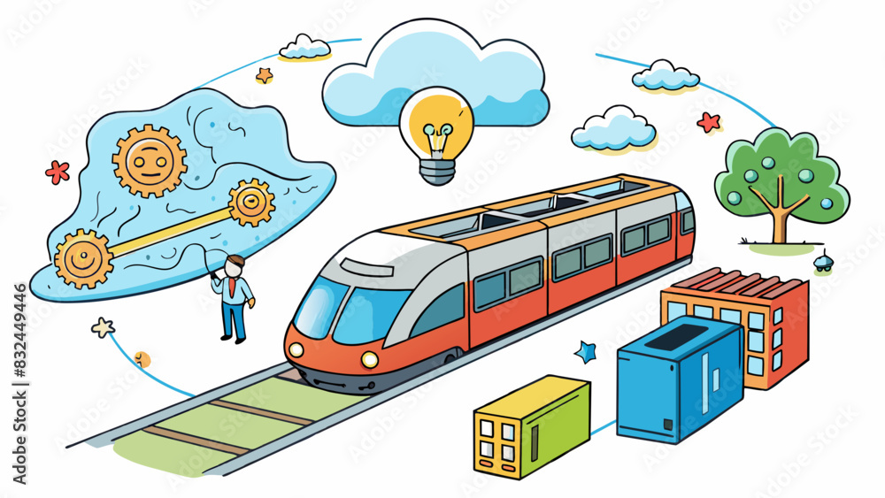 Poster The brain can be compared to a bustling train station with trains constantly arriving and departing each carrying different types of information and. Cartoon Vector.