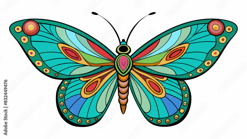 Aufkleber The butterflys wings were a masterpiece of color and design with intricate patterns of various shapes and sizes adorning every inch of its surface.. Cartoon Vector.