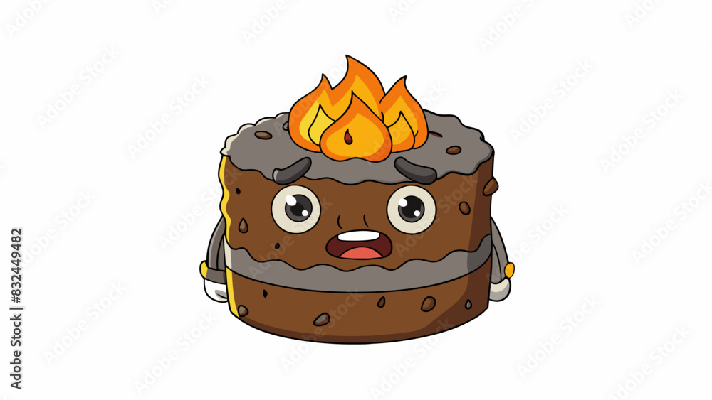 Poster The cake was unfortunately left in the oven for too long resulting in a burnt and charred exterior.. Cartoon Vector.