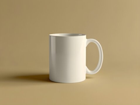 Plain White Mug Cup, Mockup on Yellow biege background hue, minimal, wallpaper background, mockup display for product