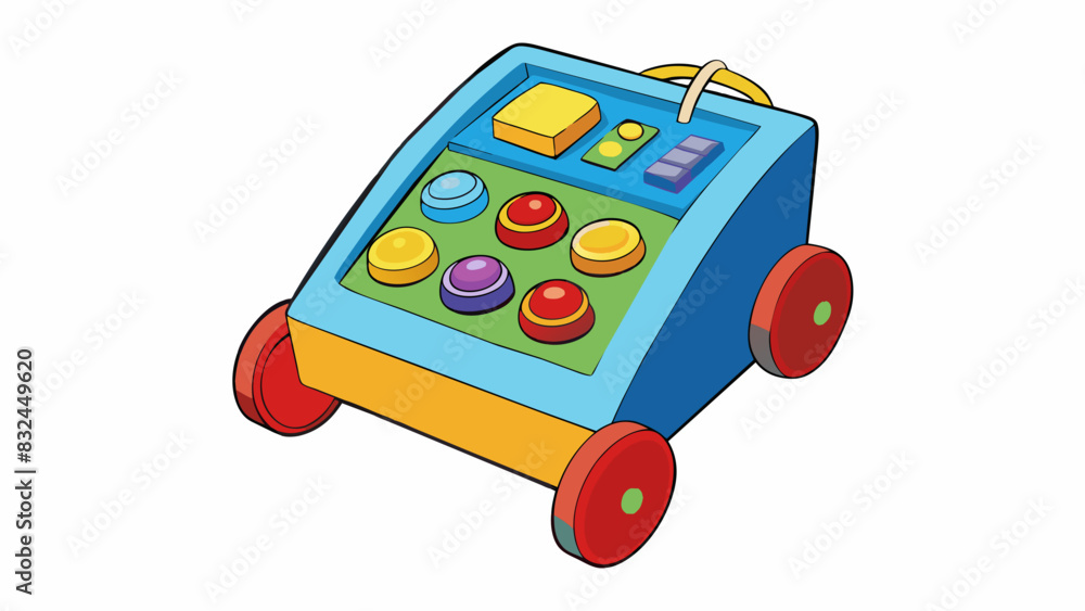 Poster the childs toy was an active one with buttons to press wheels to spin and sounds to make. it was des