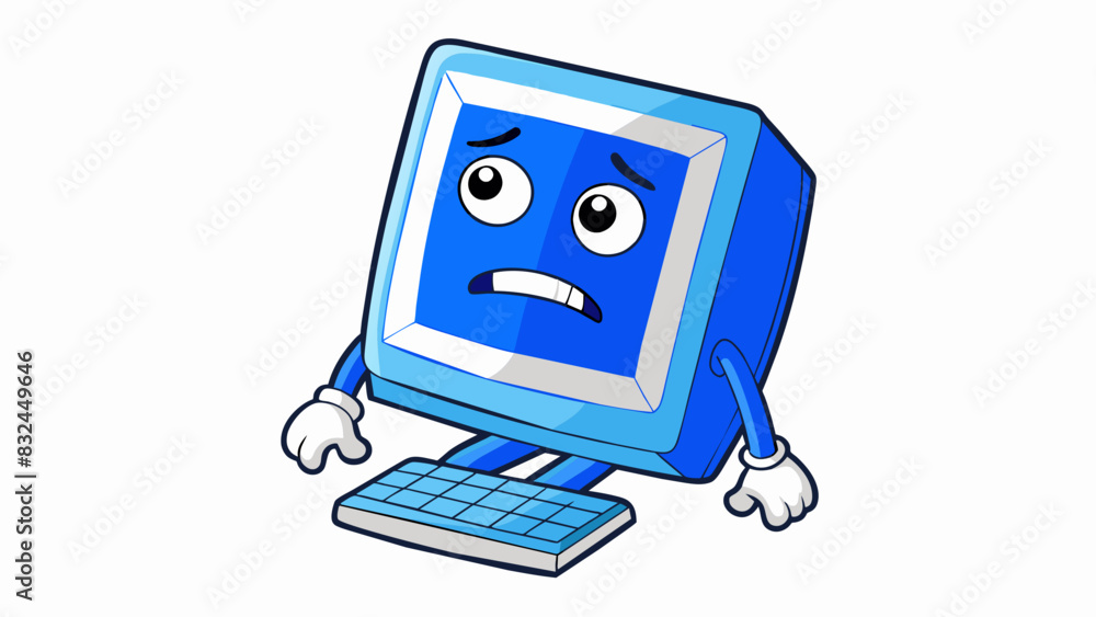 Poster The computer screen displayed a blue screen with white error text causing the system to shut down unexpectedly. Blue screen of death abrupt system. Cartoon Vector.