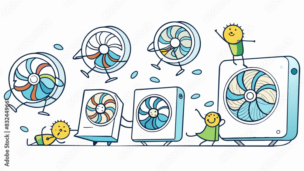 Poster The computers fans whirred rapidly trying to cool down the overheating machine.. Cartoon Vector.