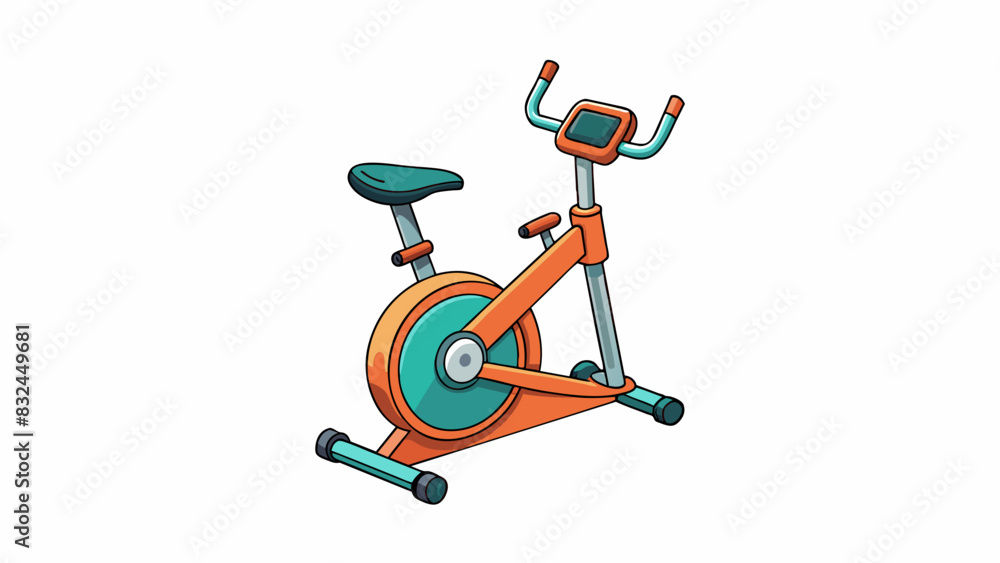 Poster The compact exercise bike features a unique design that allows for a fullbody workout in a limited space. With adjustable resistance levels and a. Cartoon Vector.