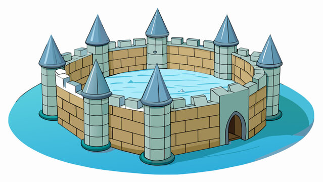 The castles moat was filled with deep water and surrounded by sharp spikes serving as a defense against enemies trying to breach its walls. The water. Cartoon Vector.