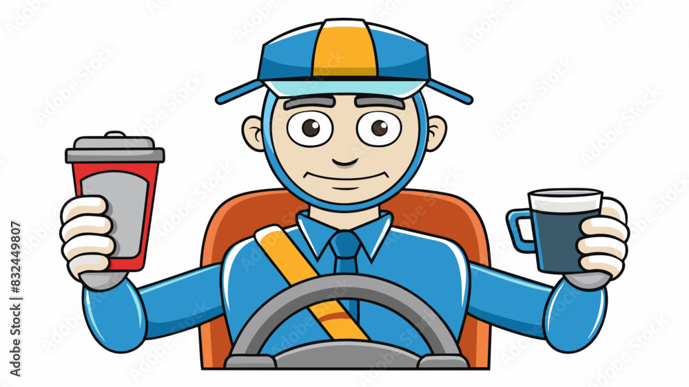 Poster The driver had a restless demeanor and kept switching lanes without using the blinkers. They had a phone in one hand and a cup of coffee in the other. Cartoon Vector.
