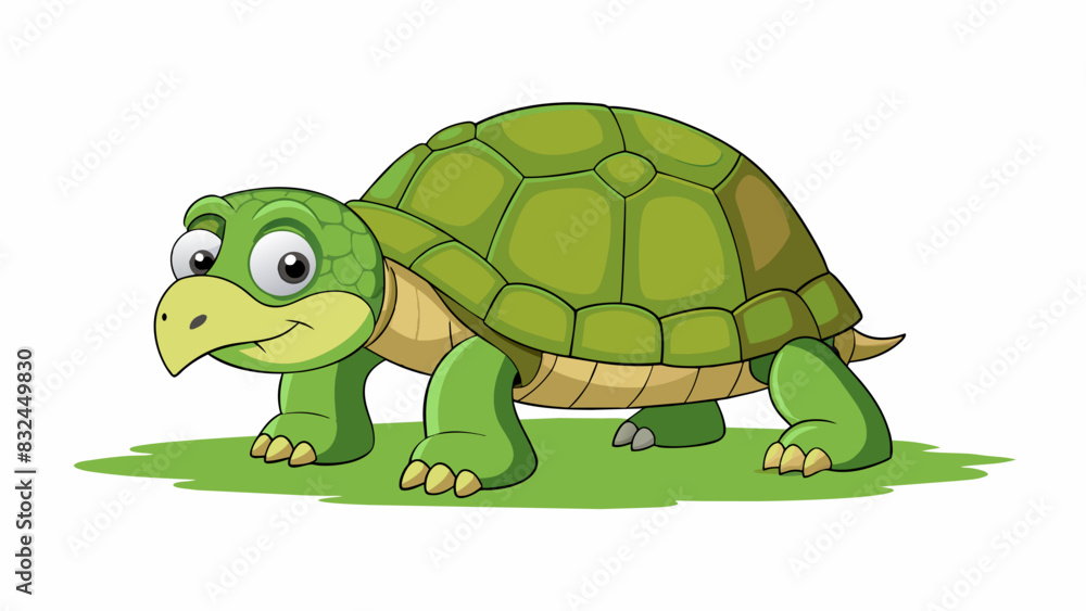 Poster The elderly turtle moved slowly across the grass its wrinkled shell and tired legs making each step seem like an eternity.. Cartoon Vector.