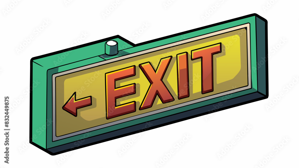 Poster The emergency exit sign glows in the dark making it easy to spot and providing immediate guidance for safe evacuation.. Cartoon Vector.