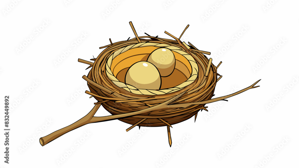 Poster The empty birds nest perched on a branch no longer housing any tiny eggs or chirping chicks.. Cartoon Vector.