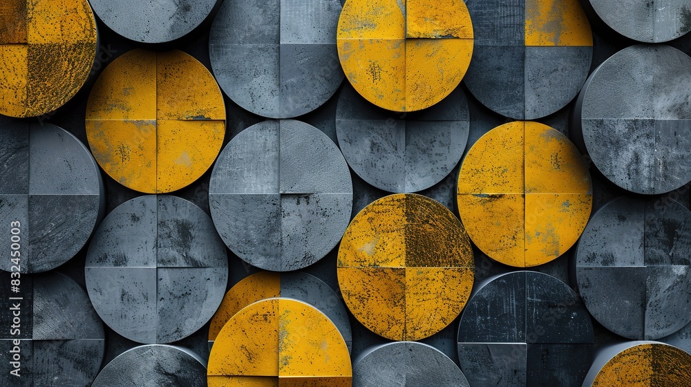 Poster background with a pattern of intersecting circles in grey and yellow
