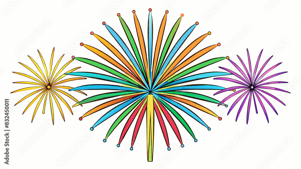 Poster The fireworks display lit up the night sky in an array of bright colors painting a beautiful scene for all to see.. Cartoon Vector.