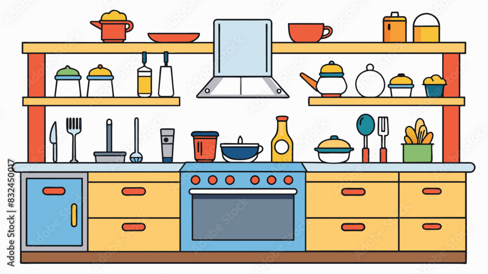 Poster the final illustration of excellence is a perfectly organized kitchen. every utensil dish and ingred