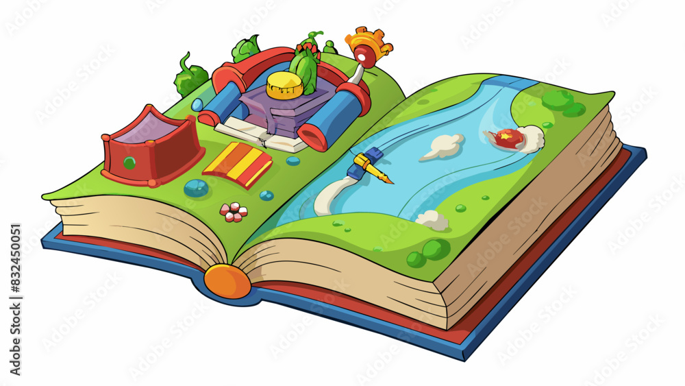 Poster The first page of the book was filled with intricate illustrations inviting readers into a world of fantasy and imagination.. Cartoon Vector.
