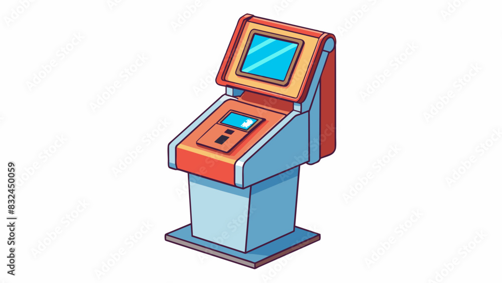 Fototapete The final register is a selfcheckout kiosk with a large touch screen display and a conveyor belt for scanning items. It has a simple and userfriendly. Cartoon Vector.