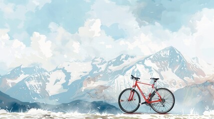 bicycle with mountain background. space area for text