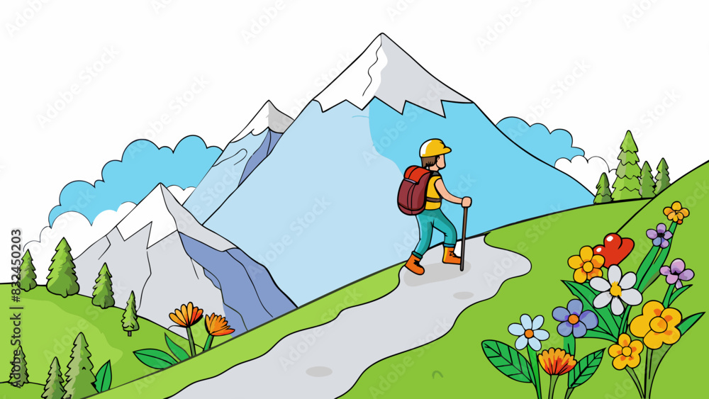 Poster the hiker eagerly climbed up the steep trail in order to acquire a breathtaking view of the mountain
