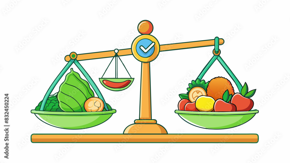 Poster the fourth illustration is a depiction of a scale with a pile of unhealthy junk food on one side and
