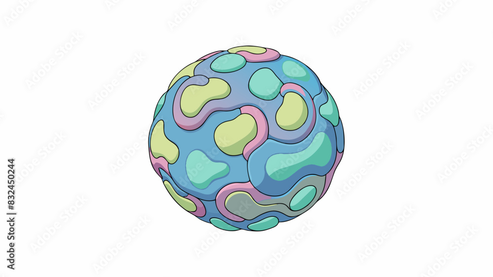 Poster The fourth roll was a soft squishy sphere like a stress ball. Its surface was covered in a multitude of colorful patterns and the material felt. Cartoon Vector.