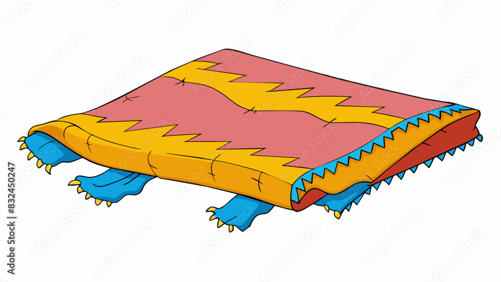 Poster The frayed and tattered blanket somehow stayed warm and comforting its once vibrant colors now faded from years of use and washing.. Cartoon Vector.