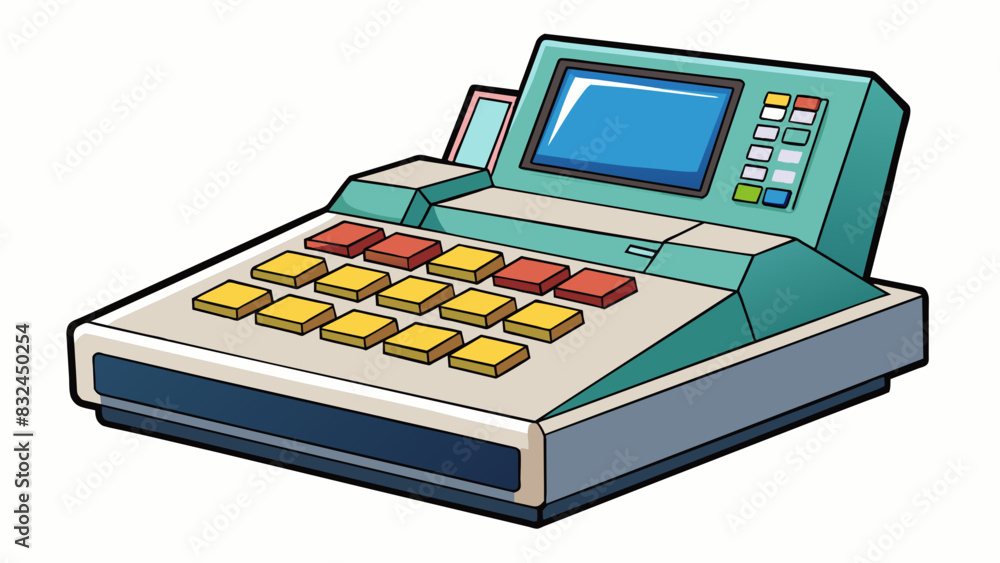 Poster the fourth register is a combination of a traditional cash register and a modern tablet. it has a tr